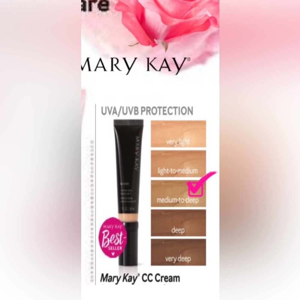 Mary Kay CC Cream Sunscreen Broad Spectrum SPF 15* 
Color  (Médium -to -deep )